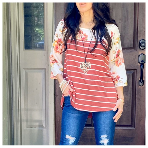 PRETTY STRIPED FLORAL TUNIC TOP - Picture 10 of 16